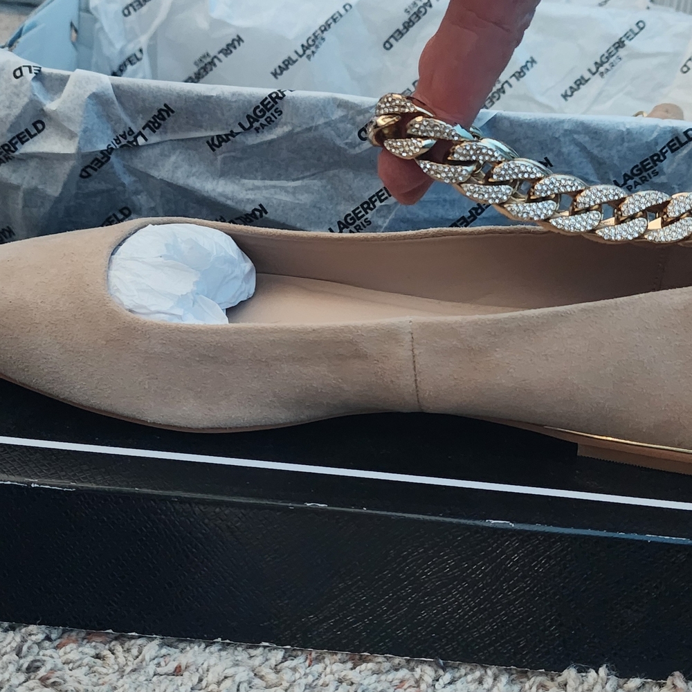 Karl Lagerfeld Cream Gold Flats